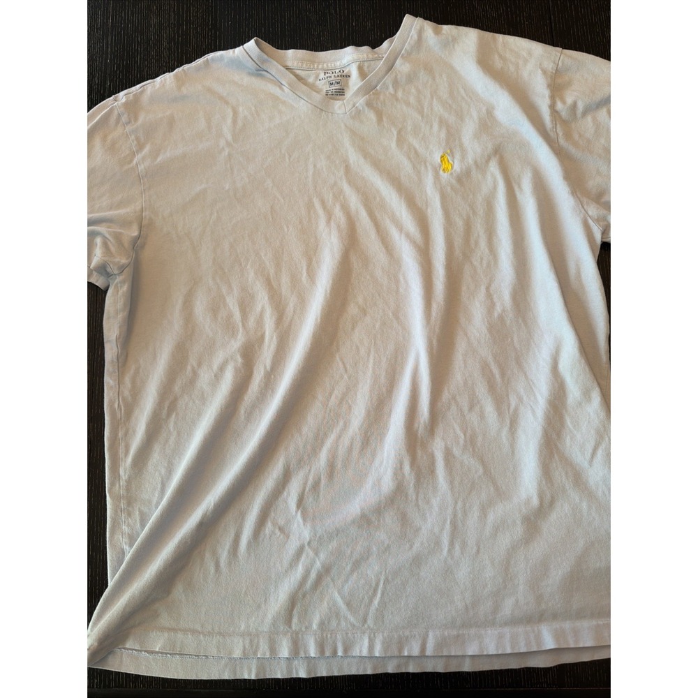 Polo Ralph Lauren Mens V-Neck T-Shirt Light Blue Yellow Pony Logo Size M